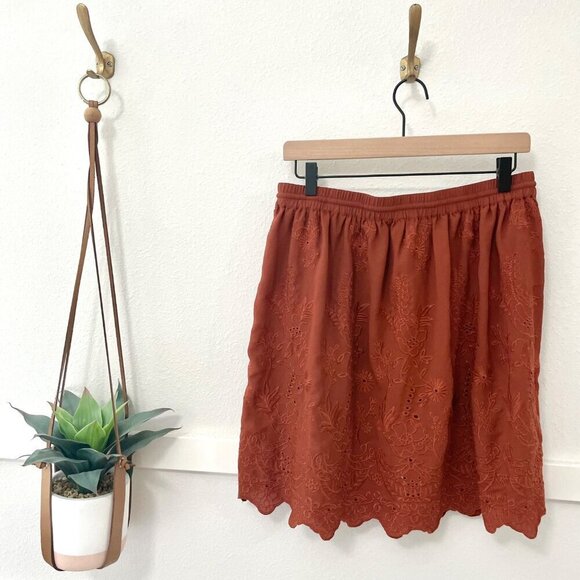 LOFT Rust Orange Drawstring Embroidered Skirt Size M - Picture 4 of 6